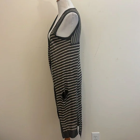 Pol Olive Green Tan Striped Long Sweater Vest Size Small - Picture 3 of 7